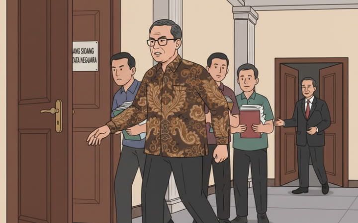 Refly Harun meninggalkan ruang audiensi di dampingi sejumlah aktivis hukum saat datang di Komisi Reformasi Polri.