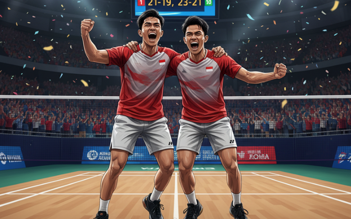 Pasangan Sabar/Reza merayakan kemenangan setelah menuntaskan pertandingan sengit.