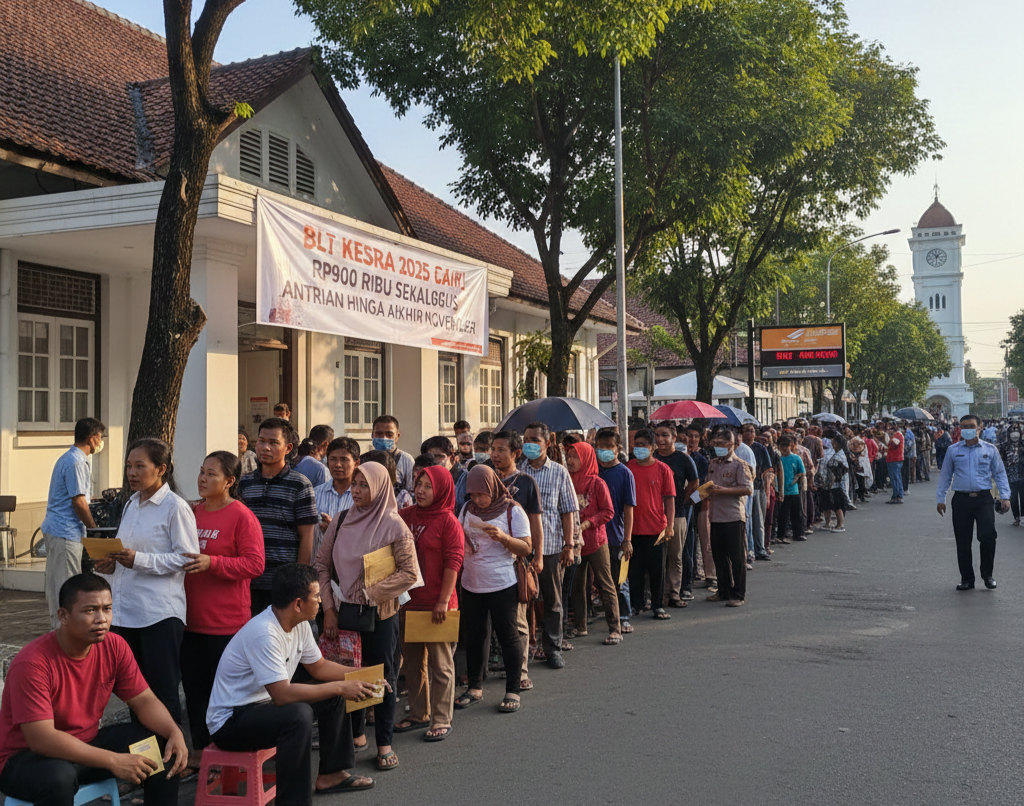 BLT Kesra 2025 Cair Rp900 Ribu Sekaligus, Warga Antre Panjang di Kantor Pos hingga Akhir November
