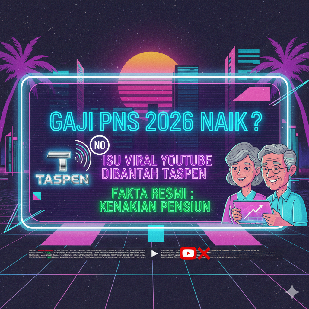 buatkan gambar beda gaya dari sebelumnya tentang Gaji PNS 2026 Naik atau Tidak? Isu Viral YouTube Dibantah TASPEN, Ini Fakta Resmi Soal Kenaikan Pensiun