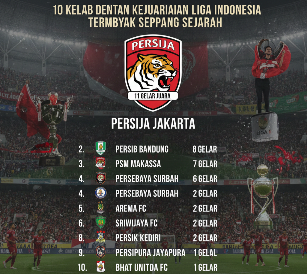 Lengkap! 10 Klub dengan Gelar Juara Liga Indonesia Terbanyak Sepanjang Sejarah, Persija Paling Atas
