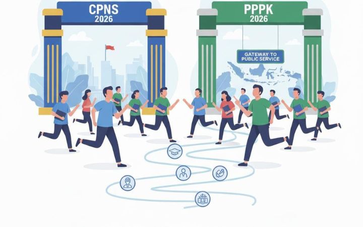 Ilustrasi seleksi CPNS 2026 dan PPPK 2026. Pemerintah memastikan rekrutmen ASN tetap dibuka, termasuk PPPK Kemenham yang mulai pendaftaran Januari 2026.