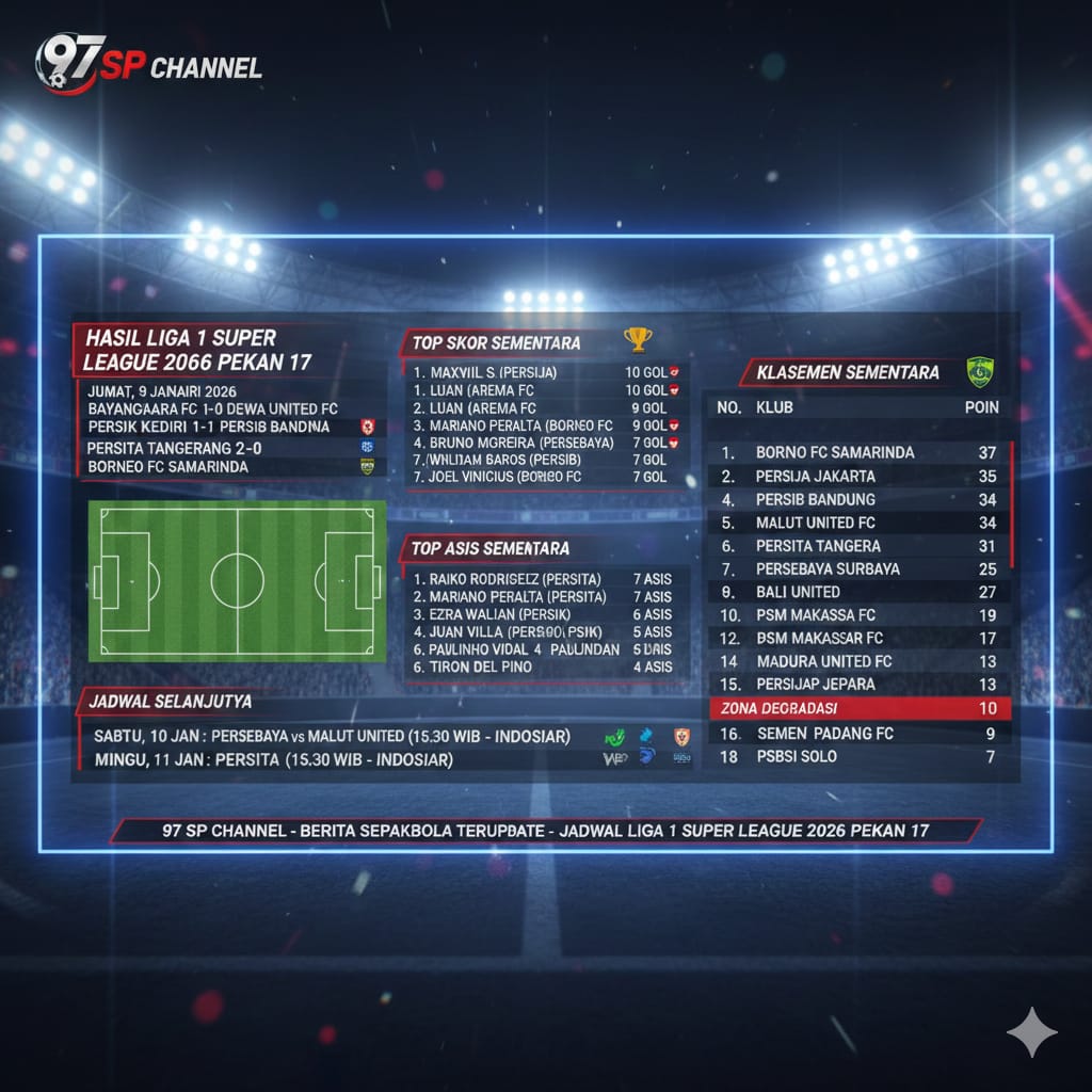 Hasil Liga 1 Super League 2026 Pekan 17 Lengkap: Persita Tumbangkan Borneo FC, Klasemen Memanas Jelang Big Match Persib vs Persija