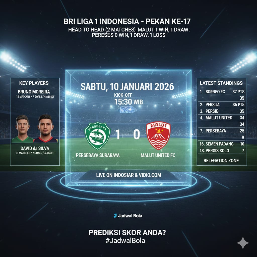 Persebaya vs Malut United Liga 1 2026: Rekor Head to Head Tak Berpihak, Bajul Ijo Punya Modal Curi Poin di Pekan 17