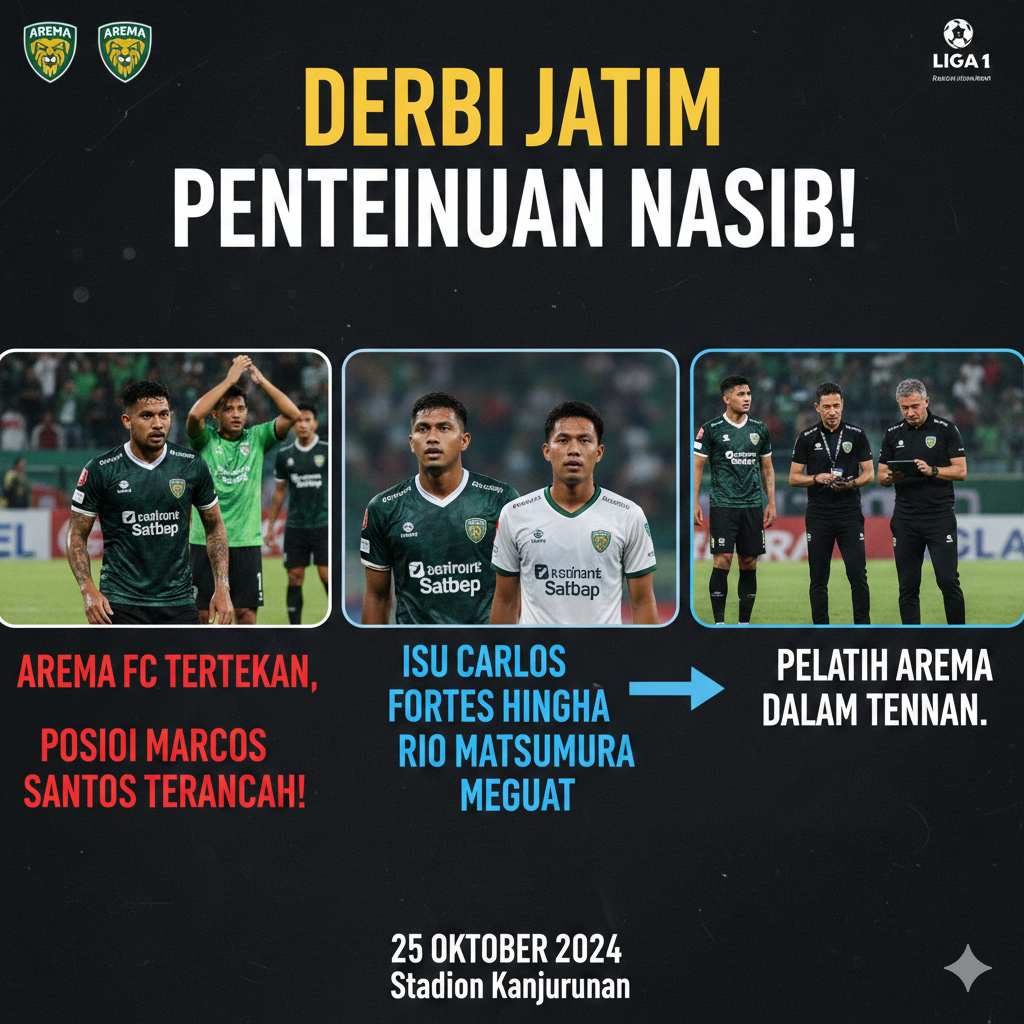 Derbi Jatim Penentuan Nasib! Arema FC Tertekan, Posisi Marcos Santos Terancam dan Isu Carlos Fortes hingga Rio Matsumura Menguat
