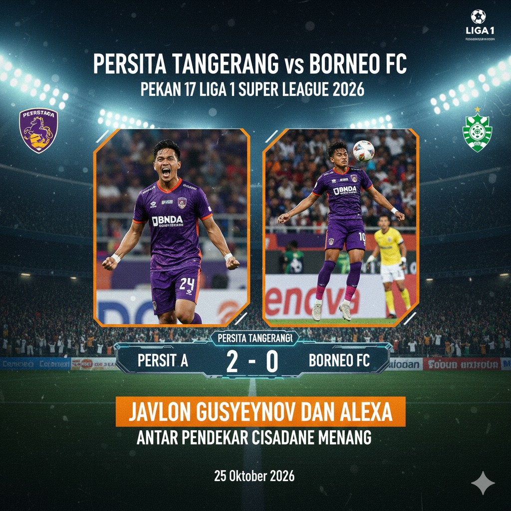 Persita Tangerang vs Borneo FC: Javlon Guseynov dan Alexa Antar Pendekar Cisadane Menang 2-0 di Pekan 17 Liga 1 Super League 2026