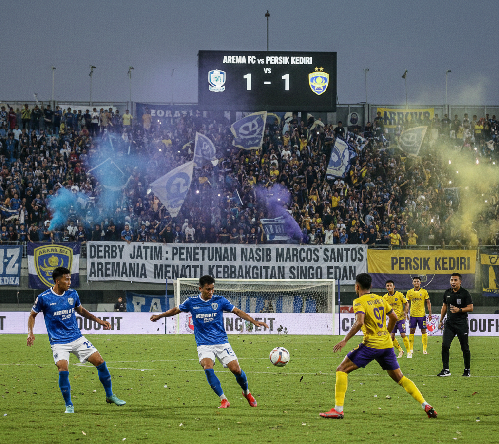 Derby Jatim Arema FC vs Persik Kediri Jadi Penentuan Nasib Marcos Santos, Aremania Menanti Kebangkitan Singo Edan