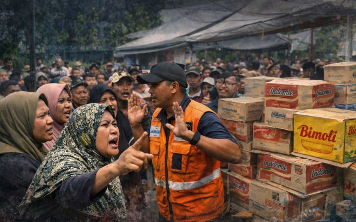 Warga korban banjir bandang Aceh Tamiang memprotes penyaluran bantuan di posko logistik yang diduga tidak merata, aksi tersebut terekam video dan viral di media sosial.