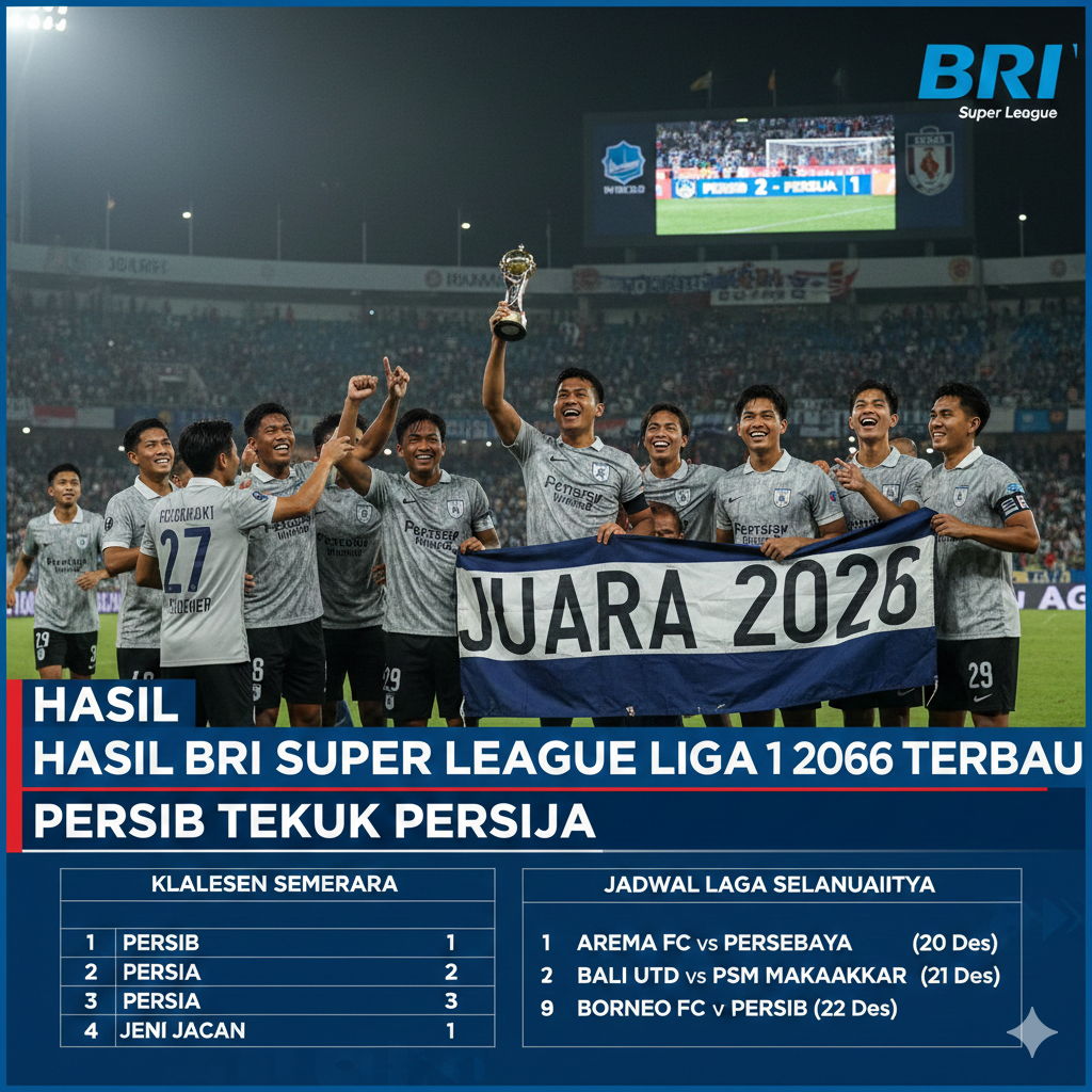 Hasil BRI Super League Liga 1 2026 Terbaru: Persib Tekuk Persija, Klasemen Memanas, Ini Jadwal Laga Selanjutnya
