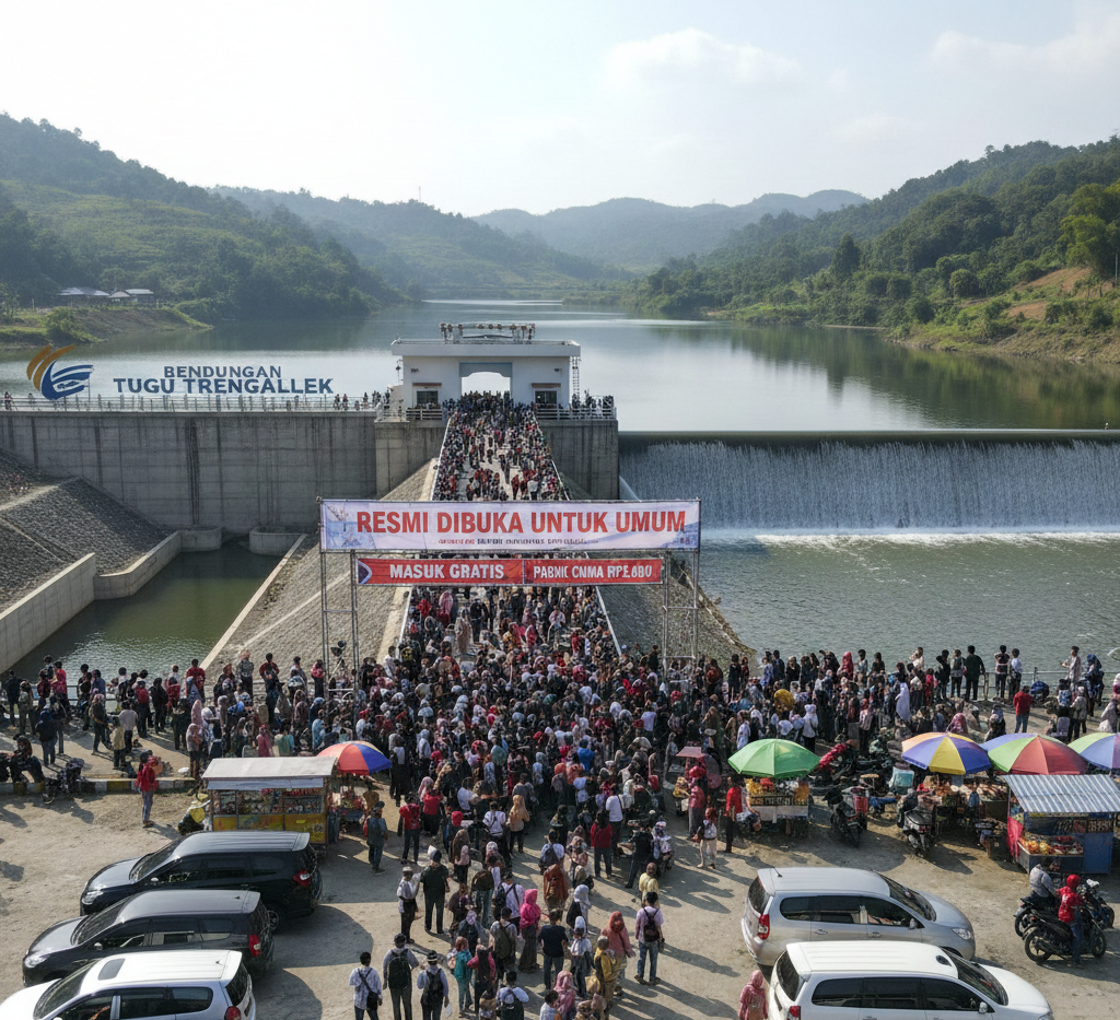 Resmi Dibuka untuk Umum, Bendungan Tugu Trenggalek Langsung Diserbu Wisatawan: Masuk Gratis, Parkir Cuma Rp2.000