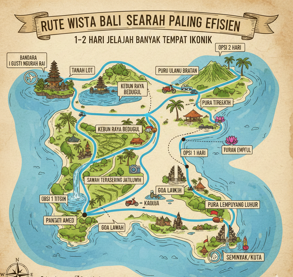 Rute Wisata Bali Searah Paling Efisien, Liburan 1&ndash;2 Hari Tetap Bisa Jelajah Banyak Tempat Ikonik