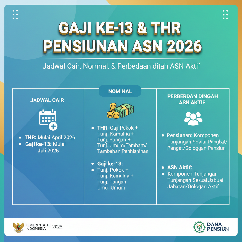 Gaji ke-13 dan THR Pensiunan ASN 2026: Jadwal Cair, Nominal, dan Perbedaan dengan ASN Aktif