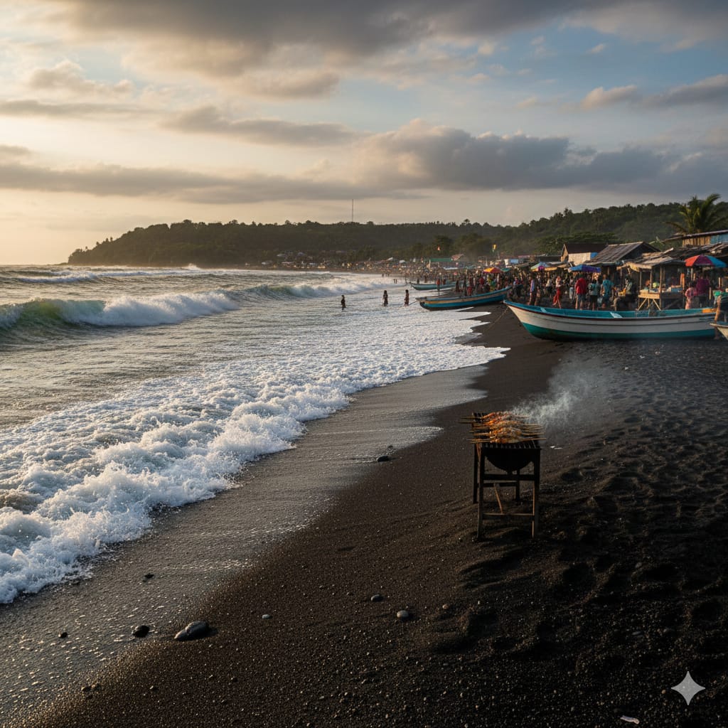 Pantai Konang Trenggalek, Pesona Pasir Hitam dengan Ombak Liar dan Warung Ikan Bakar yang Ramai Wisatawan