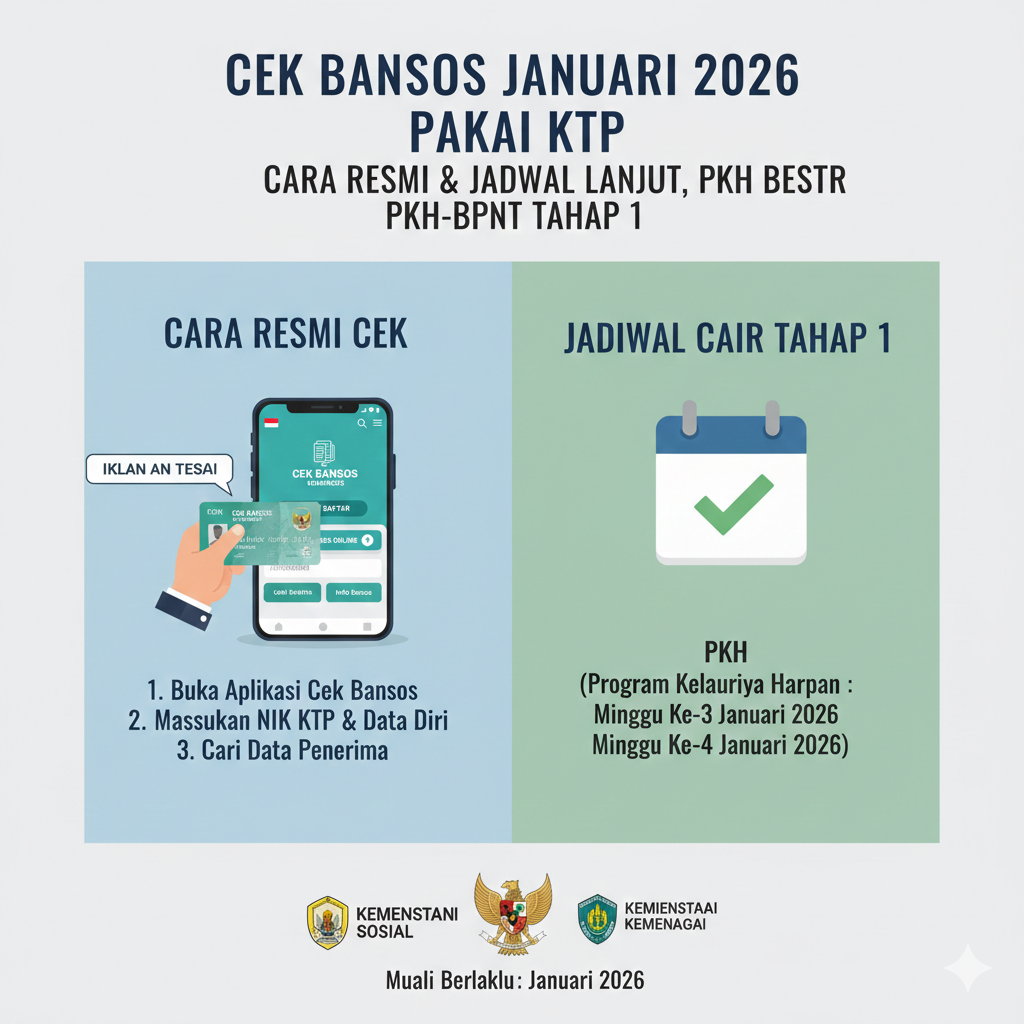 Cek Bansos Januari 2026 Pakai KTP, Ini Cara Resmi dan Jadwal Cair PKH-BPNT Tahap 1