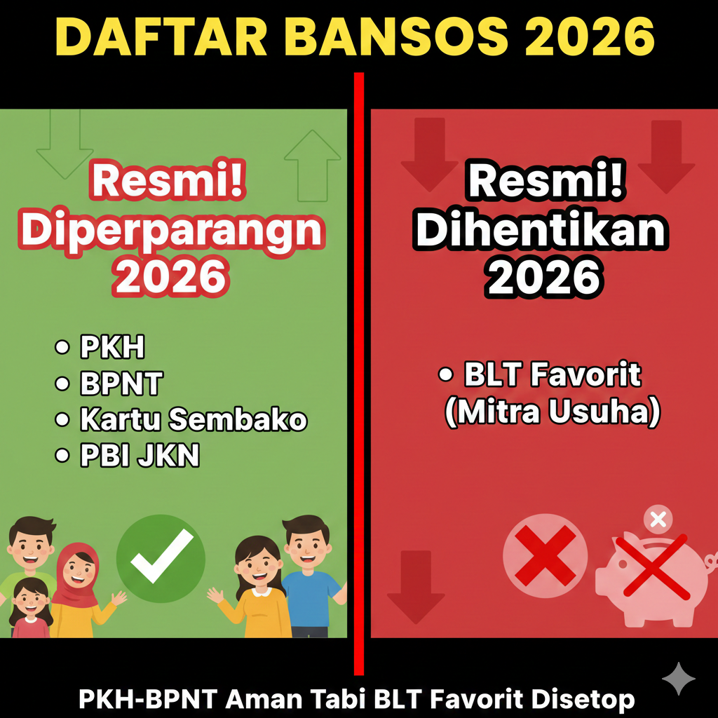 Resmi! Ini Daftar Bansos 2026 yang Diperpanjang dan Dihentikan, PKH-BPNT Aman Tapi BLT Favorit Disetop
