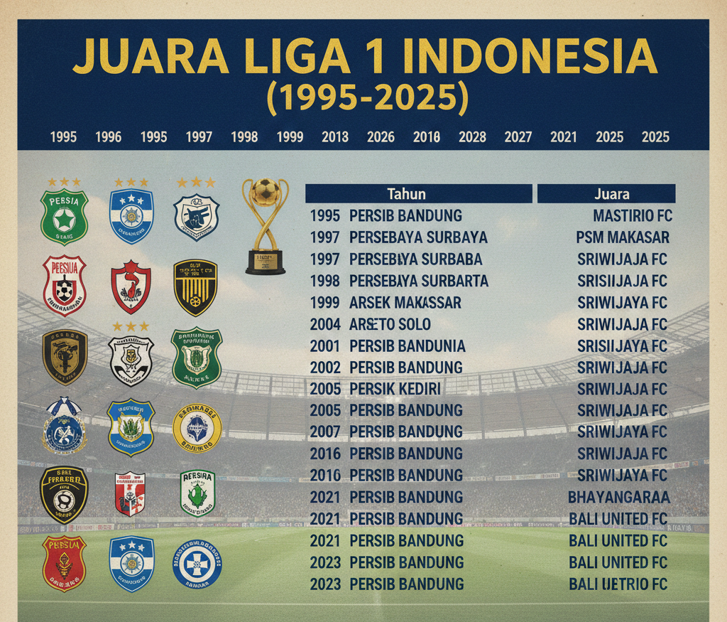 Lengkap dari 1995 hingga 2025! Daftar Juara Liga 1 Indonesia dari Masa ke Masa, Persib Bandung Paling Konsisten