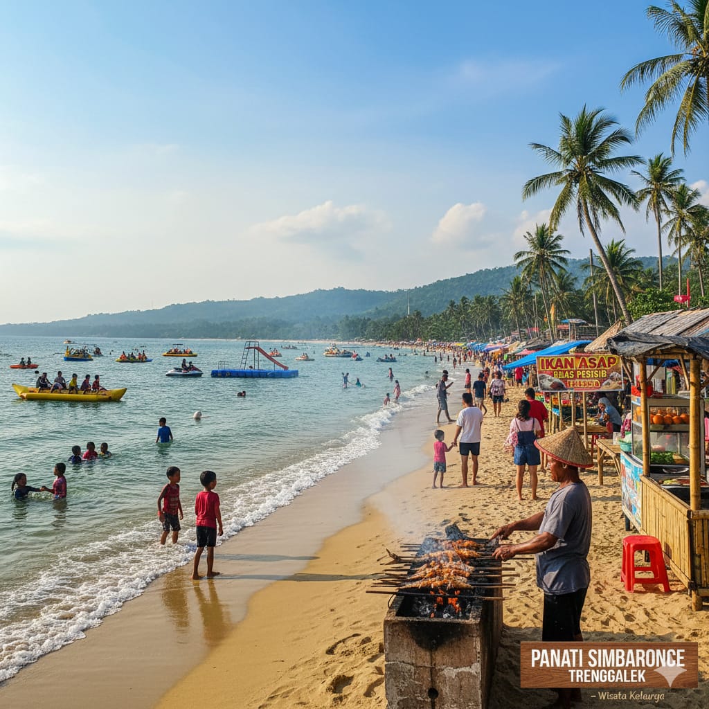 Pantai Simbaronce Trenggalek, Wisata Favorit Keluarga dengan Ombak Tenang, Wahana Bahari, hingga Ikan Asap Khas Pesisir