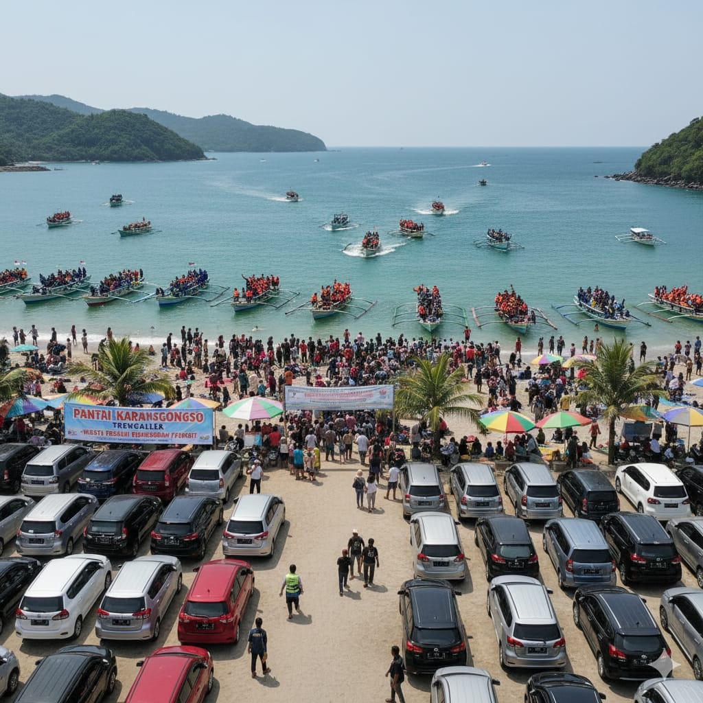 Pantai Karanggongso Trenggalek Diserbu Wisatawan, Parkiran Penuh hingga Wisata Perahu Rombongan Jadi Favorit