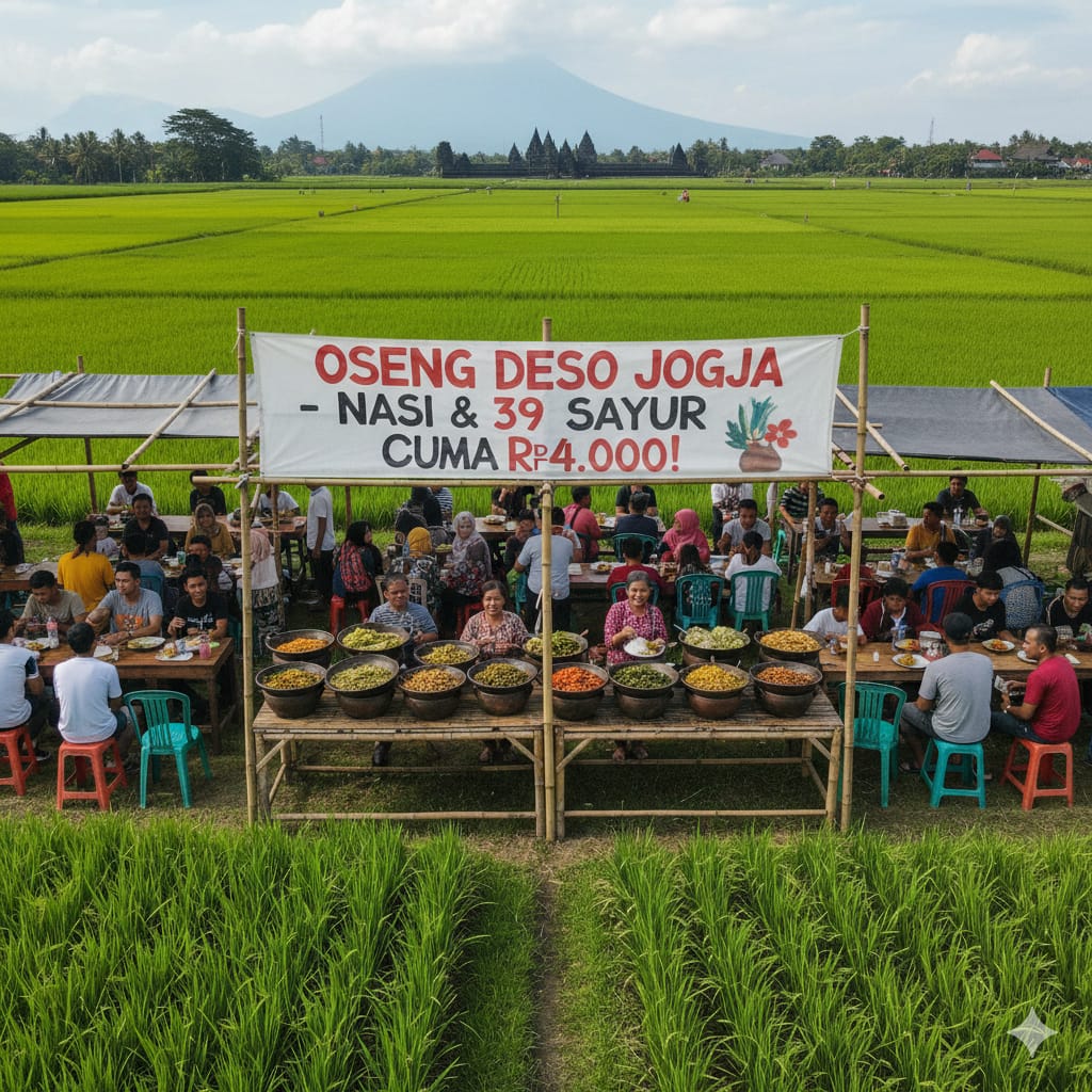 Viral Oseng Deso Jogja, Makan Nasi dan 39 Jenis Sayur Cuma Rp4.000 di Tengah Sawah Kalasan Sleman
