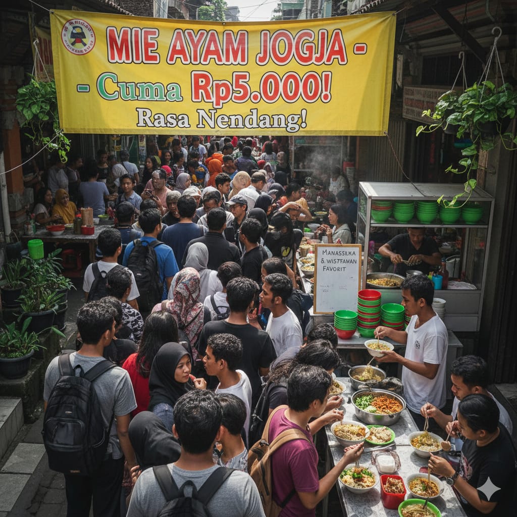 Viral Mie Ayam Rp5.000 di Jogja, Mahasiswa hingga Wisatawan Rela Antre Cicipi Menu Murah Rasa Nendang