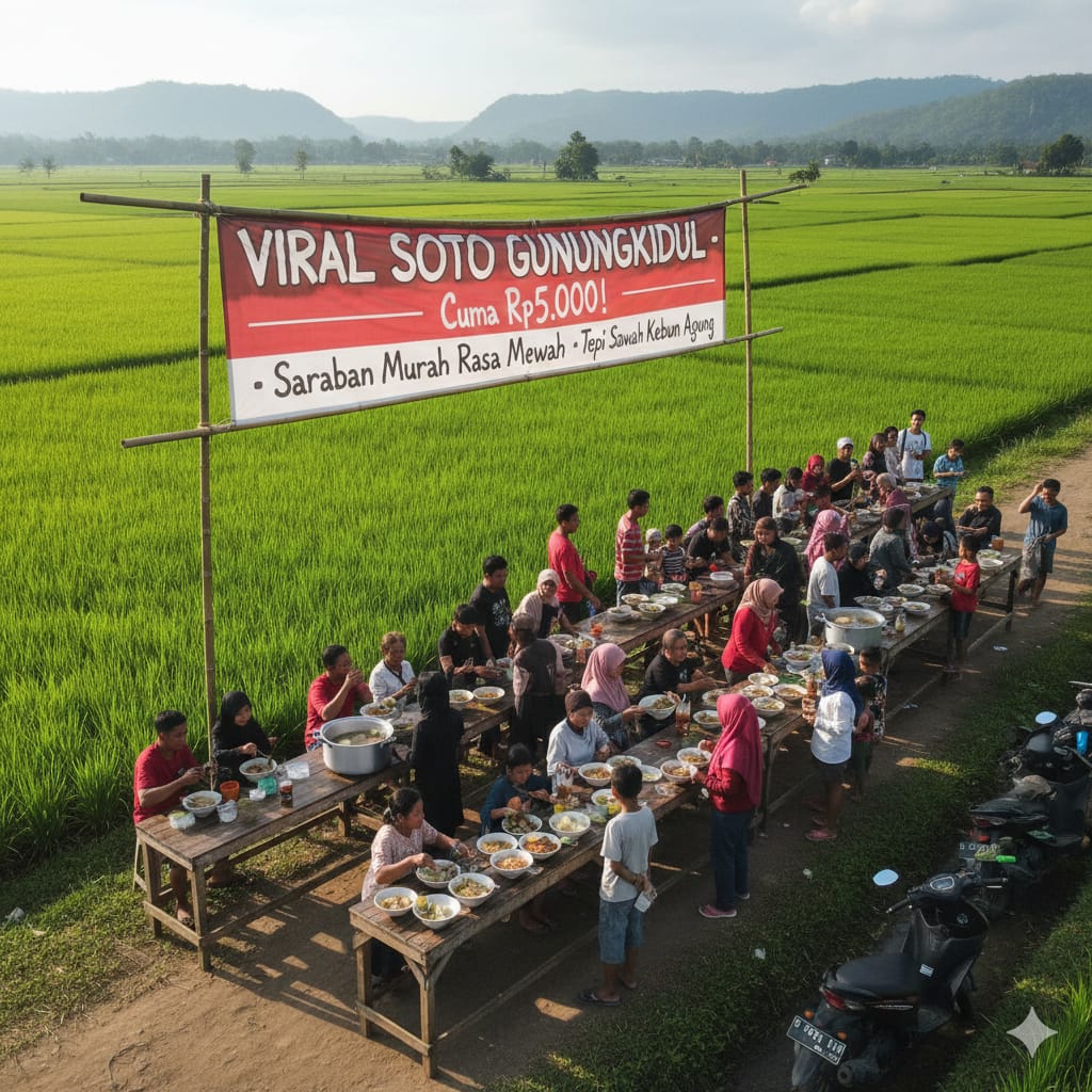 Viral Soto Rp5.000 di Gunungkidul, Sarapan Murah Rasa Mewah di Tepi Sawah Kebun Agung