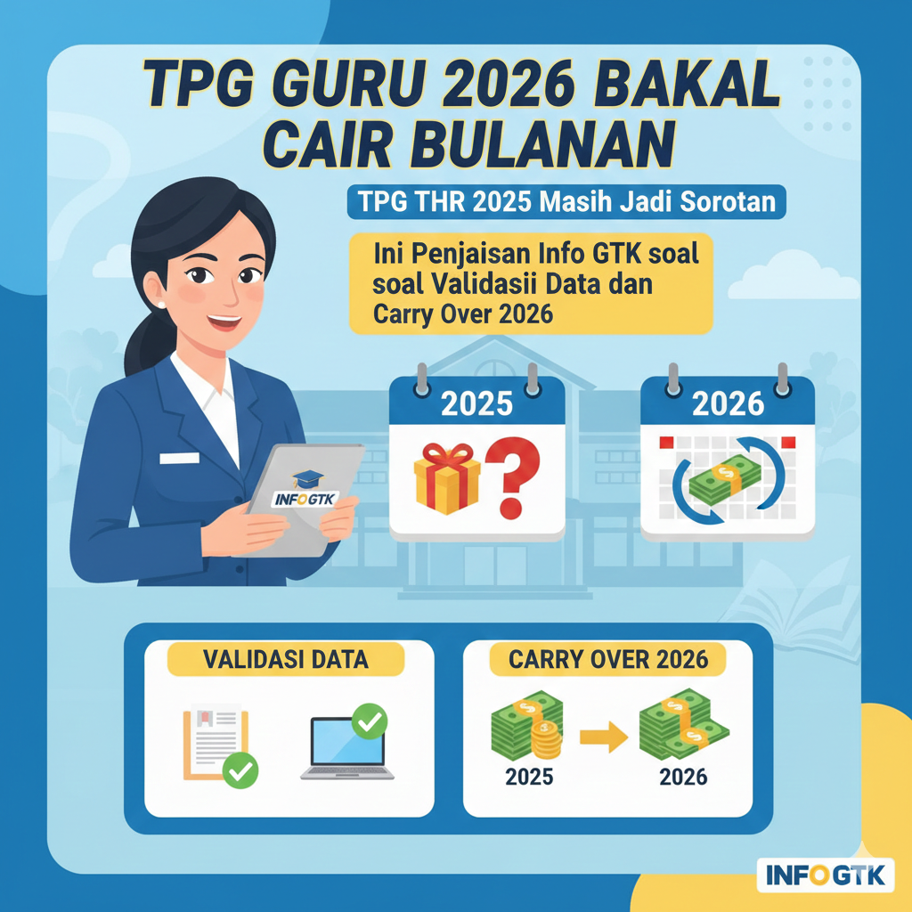 TPG Guru 2026 Bakal Cair Bulanan, TPG THR 2025 Masih Jadi Sorotan: Ini Penjelasan Info GTK soal Validasi Data dan Carry Over 2026