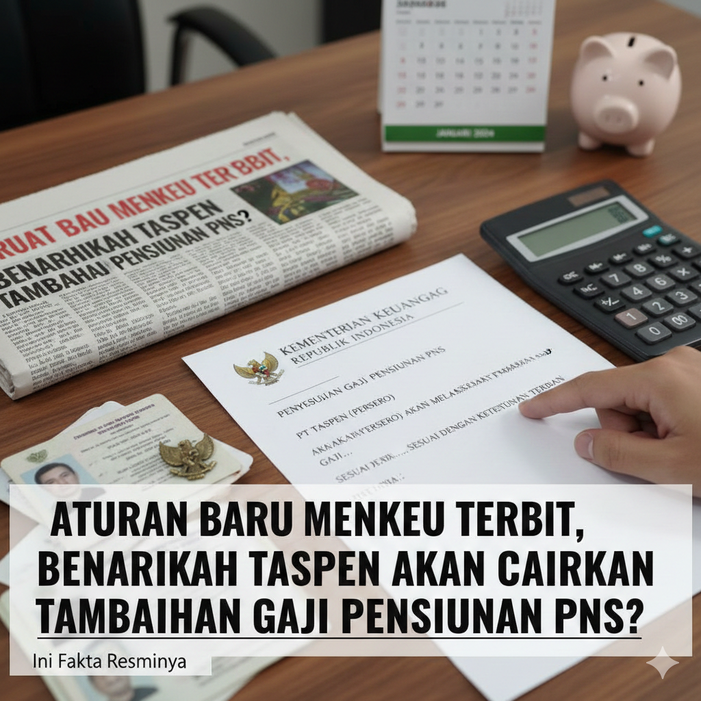 buatkan gambar tentang Aturan Baru Menkeu Terbit, Benarkah Taspen Akan Cairkan Tambahan Gaji Pensiunan PNS? Ini Fakta Resminya