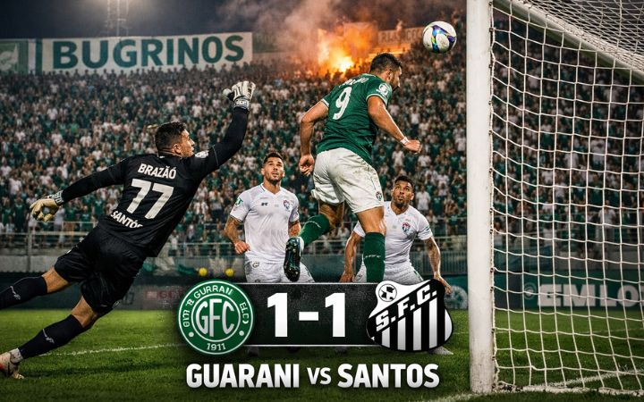 Laga Guarani vs Santos penuh drama, Guarani menyamakan kedudukan di menit akhir setelah duel sengit dan aksi gemilang kiper Gabriel Braz&atilde;o dalam laga Liga Brasil.