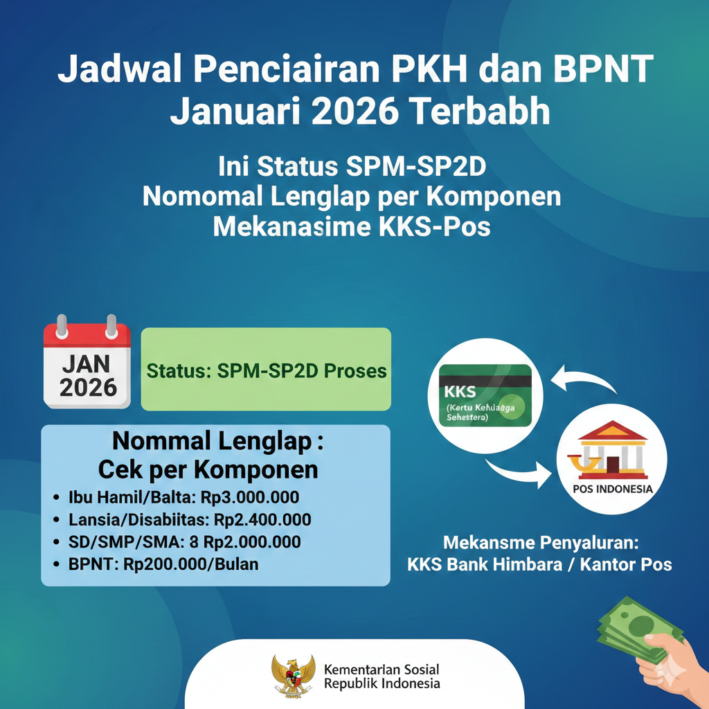 Jadwal Pencairan PKH dan BPNT Januari 2026 Terbaru, Ini Status SPM&ndash;SP2D, Nominal Lengkap per Komponen, dan Mekanisme KKS&ndash;Pos
