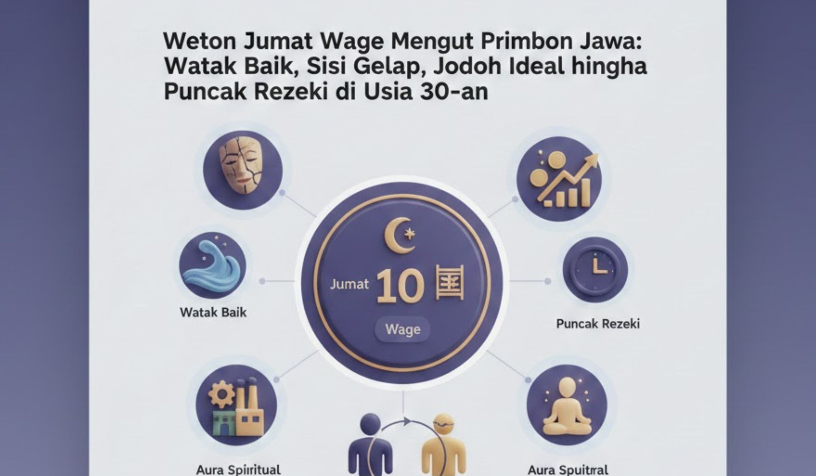 Weton Jumat Wage menurut Primbon Jawa mengungkap watak, jodoh, rezeki, karier, hingga puncak kesuksesan di usia 30-an.