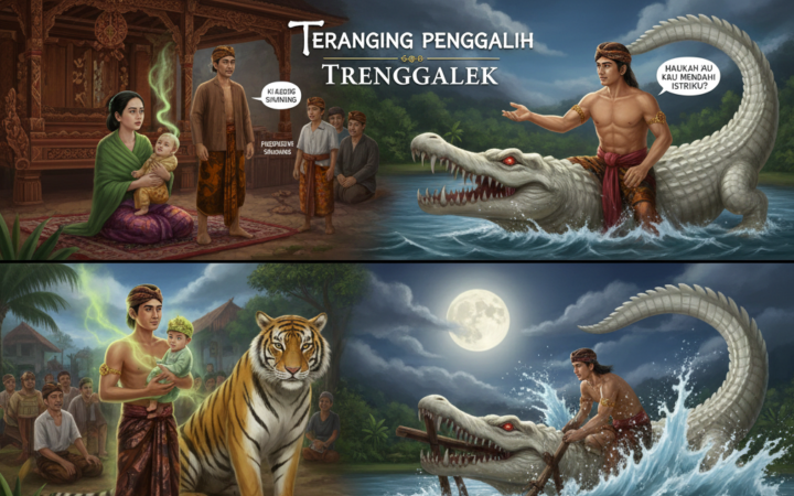Asal Usul Trenggalek, legenda Menak Sopal, buaya putih Sungai Bagong, dan kisah teranging penggalih yang menjadi nama daerah.