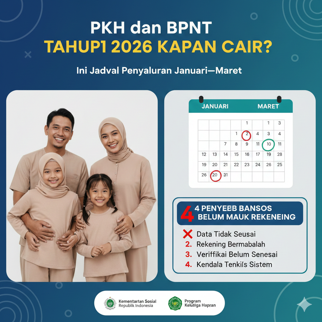 PKH dan BPNT Tahap 1 Tahun 2026 Kapan Cair? Ini Jadwal Penyaluran Januari&ndash;Maret dan 4 Penyebab Bansos Belum Masuk Rekening
