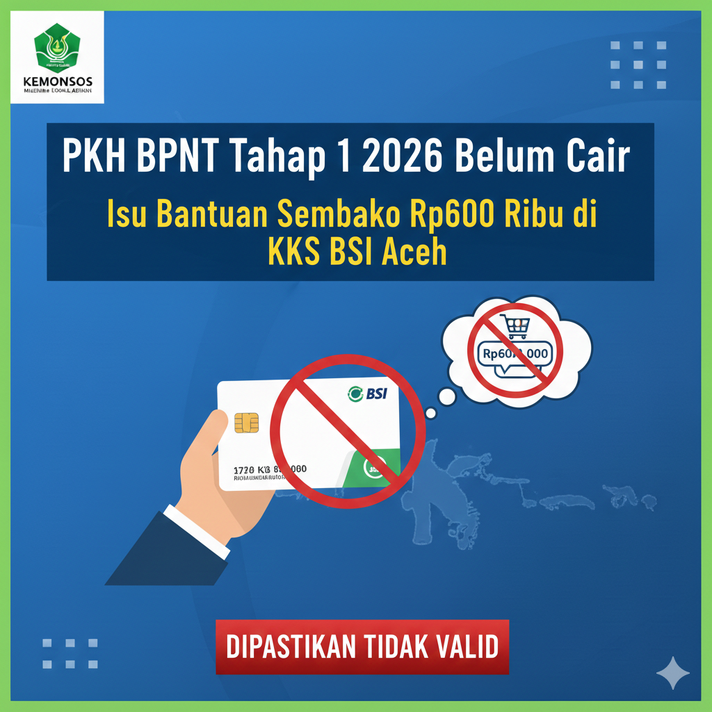 PKH BPNT Tahap 1 2026 Belum Cair, Isu Bantuan Sembako Rp600 Ribu di KKS BSI Aceh Dipastikan Tidak Valid