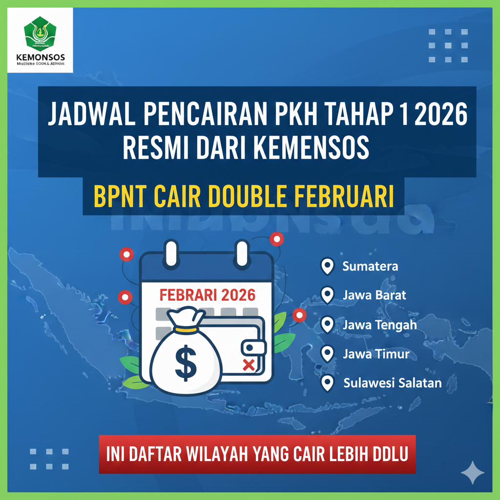 Jadwal Pencairan PKH Tahap 1 2026 Resmi dari Kemensos, BPNT Cair Double Februari, Ini Daftar Wilayah yang Cair Lebih Dulu