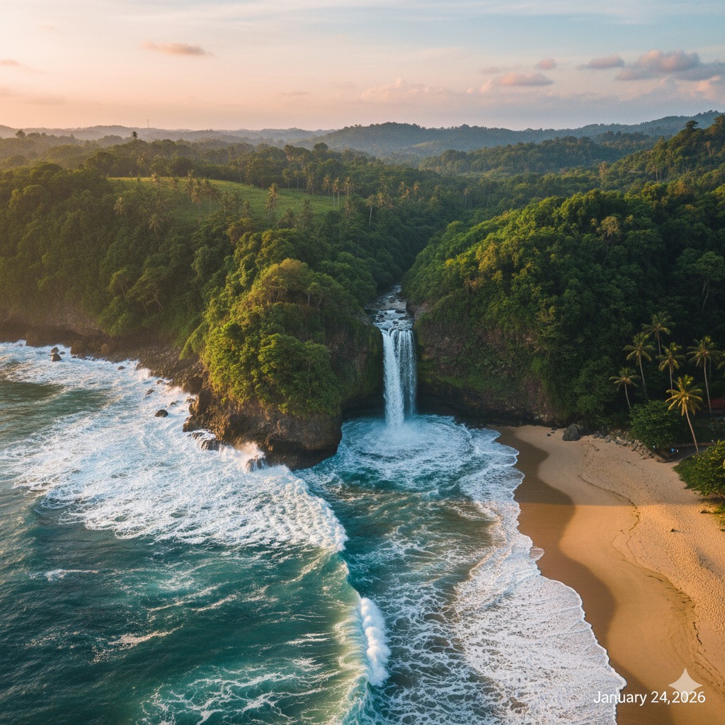 Pantai Pelang Trenggalek: Ombak Ganas Pantai Selatan, Air Terjun Langsung ke Laut, dan Pesona Alam yang Masih Sepi