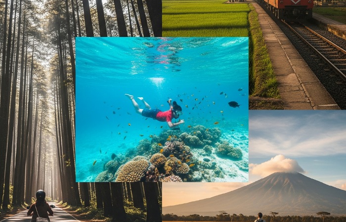 Snorkeling Menjangan Banyuwangi jadi puncak trip 3H2M naik kereta, sewa motor, jelajah De Djawatan hingga Baluran.