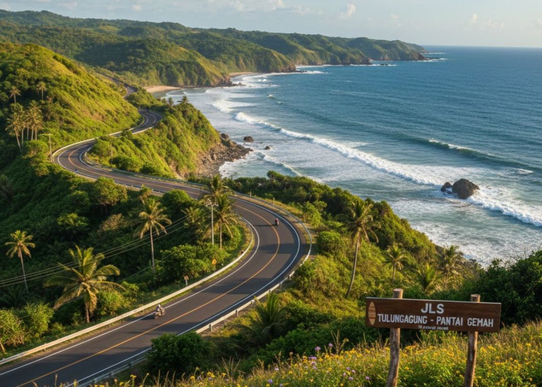 Jalur Lintas Selatan Tulungagung Trenggalek Viral di FYP, View Pantai dari Ketinggian hingga Senja Kapal Nelayan Bikin Takjub