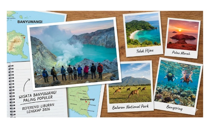 Wisata Banyuwangi paling populer: Kawah Ijen, Teluk Hijau, Pulau Merah, Baluran hingga Bangsring. Referensi liburan lengkap 2026.