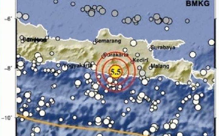 Peta episentrum Gempa Pacitan Magnitudo 5,5 yang terjadi di timur laut Pacitan, Jawa Timur, Selasa (27/1/2026). BMKG memastikan gempa tidak berpotensi tsunami.