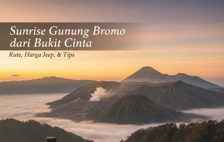 Sunrise Gunung Bromo dari Bukit Cinta bikin takjub! Cek rute, harga sewa Jeep Rp600&ndash;700 ribu, hingga tips berburu senja pagi.