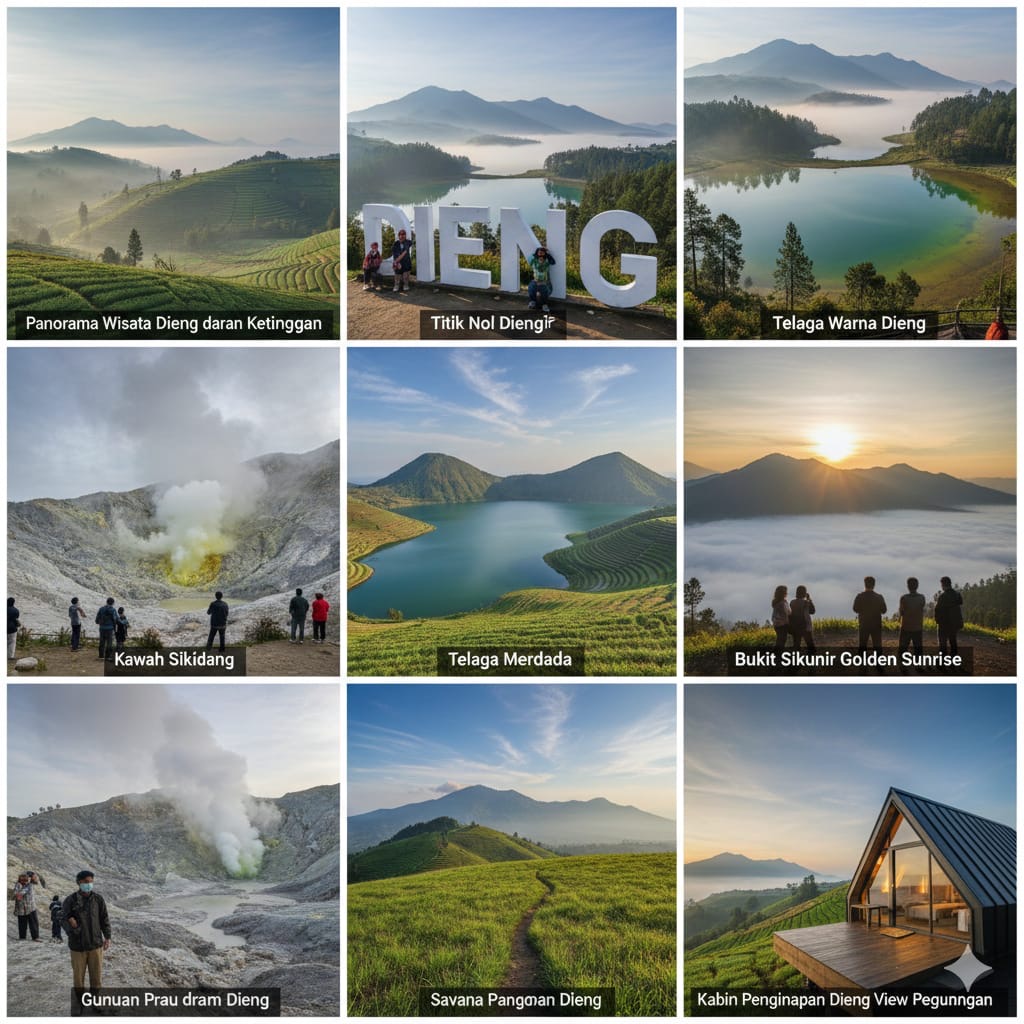 Wisata Dieng 2 hari 1 malam dengan rute terindah, penginapan kabin viral, hingga Batu Pandang Ratapan Angin yang memesona.