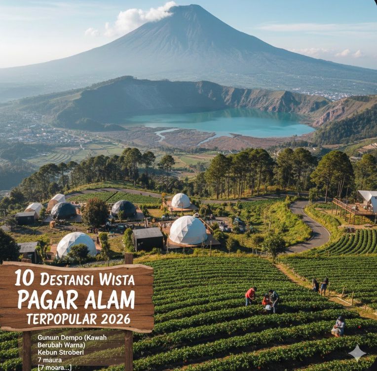 Wisata Pagar Alam terpopuler 2026! Jelajahi Gunung Dempo, Tugu Rimau, glamping, kebun stroberi, hingga spot foto sakura.