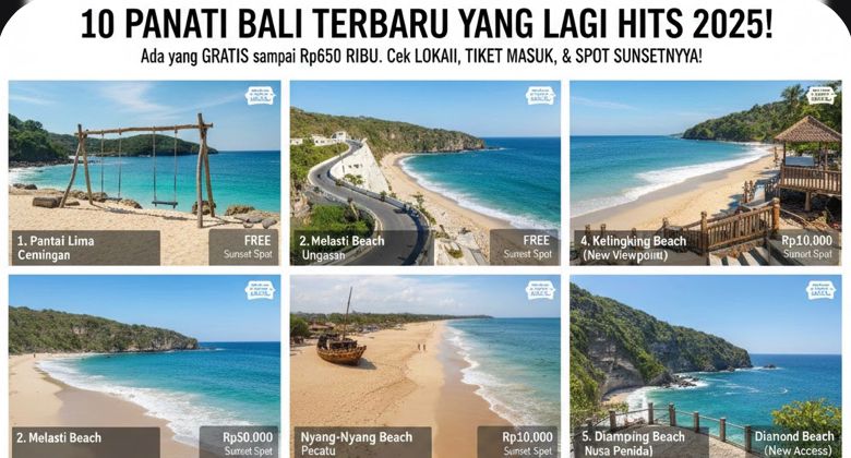 10 Pantai Bali terbaru yang lagi hits 2025! Ada yang gratis sampai Rp650 ribu. Cek lokasi, tiket masuk, dan spot sunsetnya!