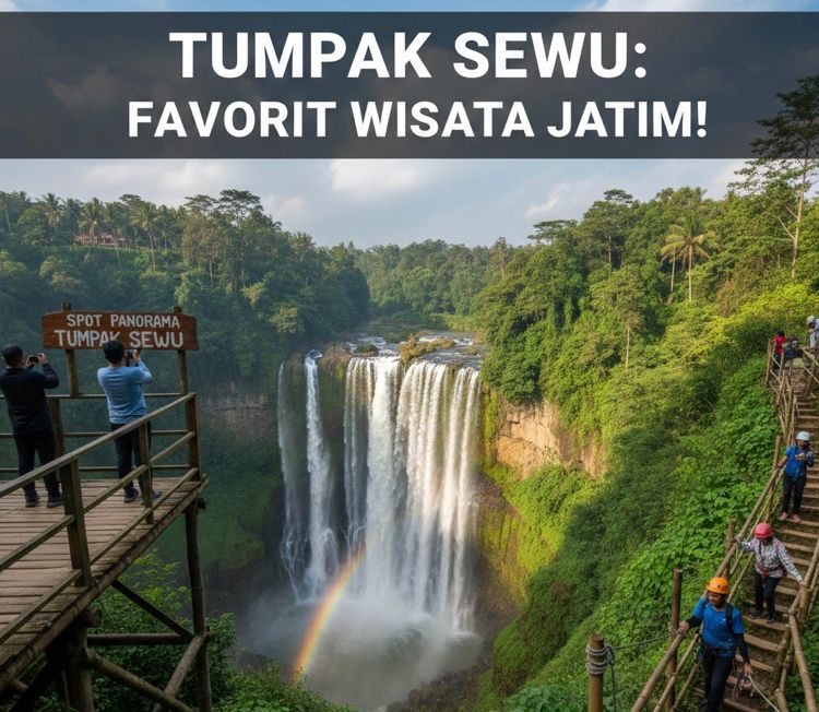 Air Terjun Tumpak Sewu jadi favorit wisata Jatim! Tiket Rp10 ribu, spot panorama, jalur turun ekstrem, dan tips aman ke bawah.