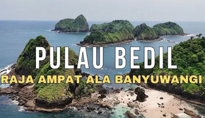Pulau Bedil Banyuwangi viral 2026! Dijuluki Raja Ampat-nya Banyuwangi. Akses dari Pantai Mustika, open trip mulai Rp150 ribu.