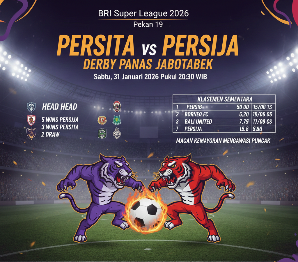 Persita vs Persija BRI Super League 2026 Pekan 19: Derby Panas Jabotabek, Head to Head, Klasemen Memanas, Macan Kemayoran Mengintai Puncak