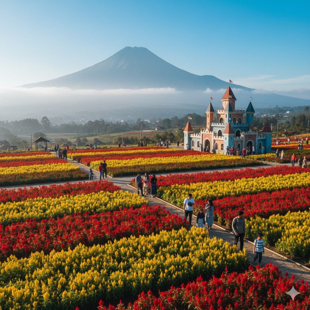 Wisata Taman Bunga Celosia Bandungan Semarang tawarkan tiket murah, spot foto instagramable, dan wahana seru untuk keluarga.