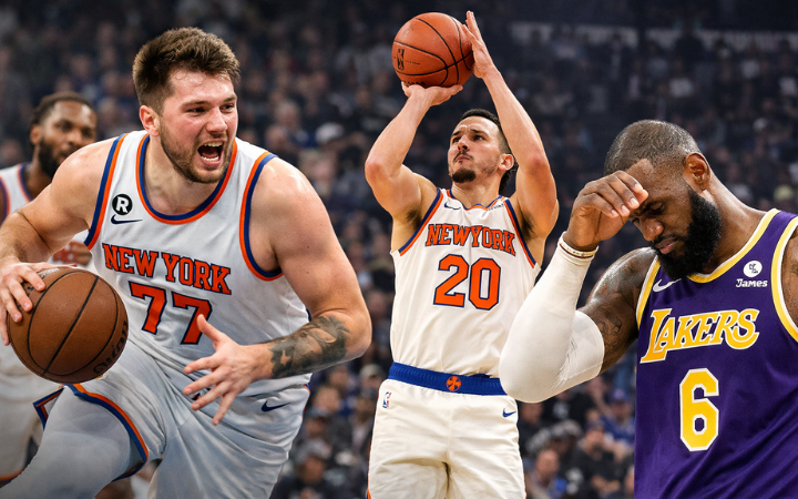 Aksi sengit laga NBA Knicks vs Lakers, saat Luka Doncic dan Landry Shamet tampil dominan membawa New York Knicks menaklukkan Los Angeles Lakers yang dipimpin LeBron James.