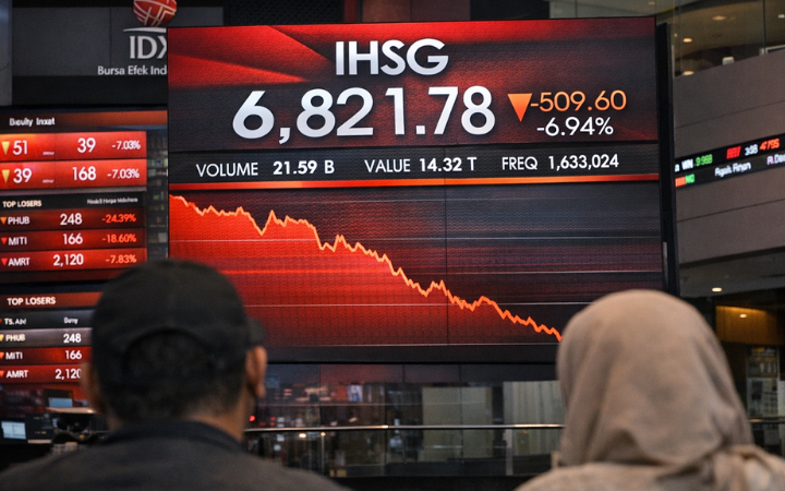 Layar pergerakan IHSG di Bursa Efek Indonesia (BEI) menunjukkan pelemahan tajam usai pengumuman hasil review MSCI yang memicu volatilitas dan aksi jual investor.