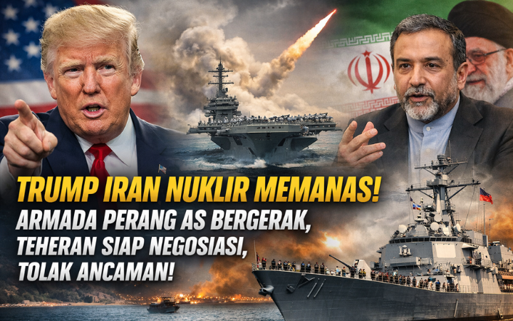 Presiden Amerika Serikat Donald Trump dan Menteri Luar Negeri Iran Sayed Abbas Arakci di tengah memanasnya isu nuklir, saat armada perang AS dikerahkan sebagai tekanan diplomatik terhadap Teheran.